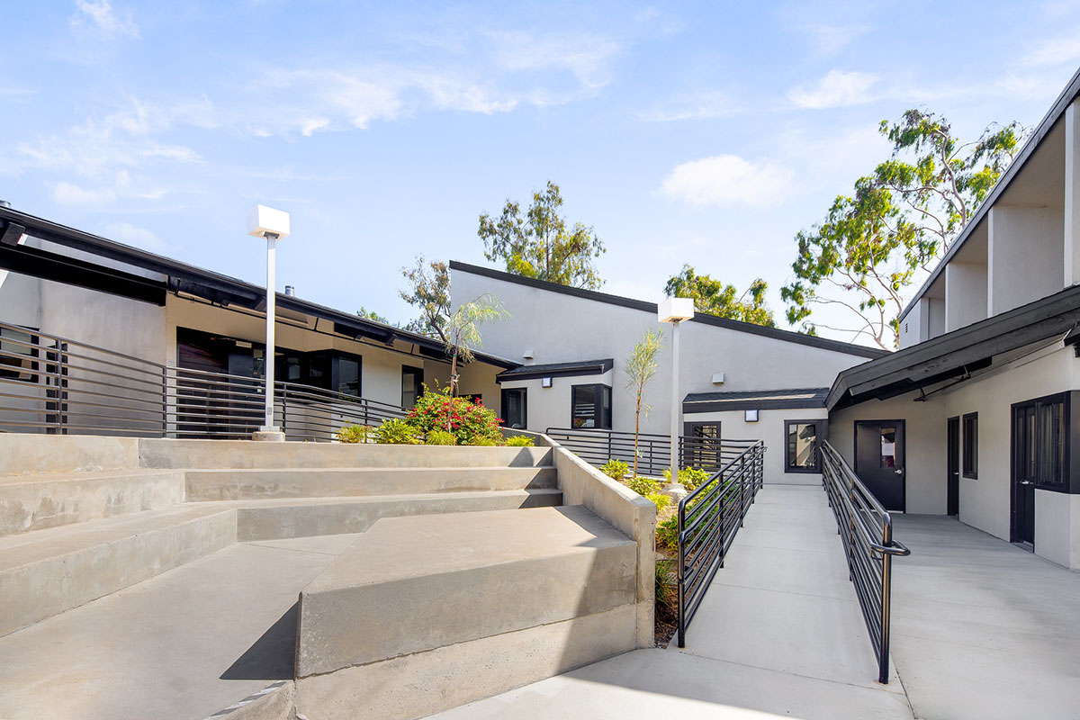 Courtyard with stairs at homeless shelter in Oceanside, California